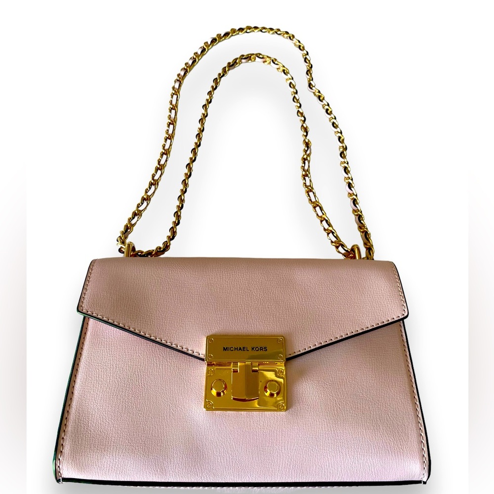 Michael Kors Leather Pink Lita Crossbody Handbag, Gold Hardware